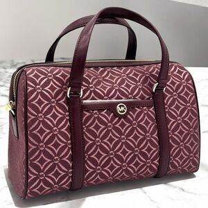 Michael Kors Jet Set Travel Medium Signature Logo Duffel Crossbody Bag Ox Blood